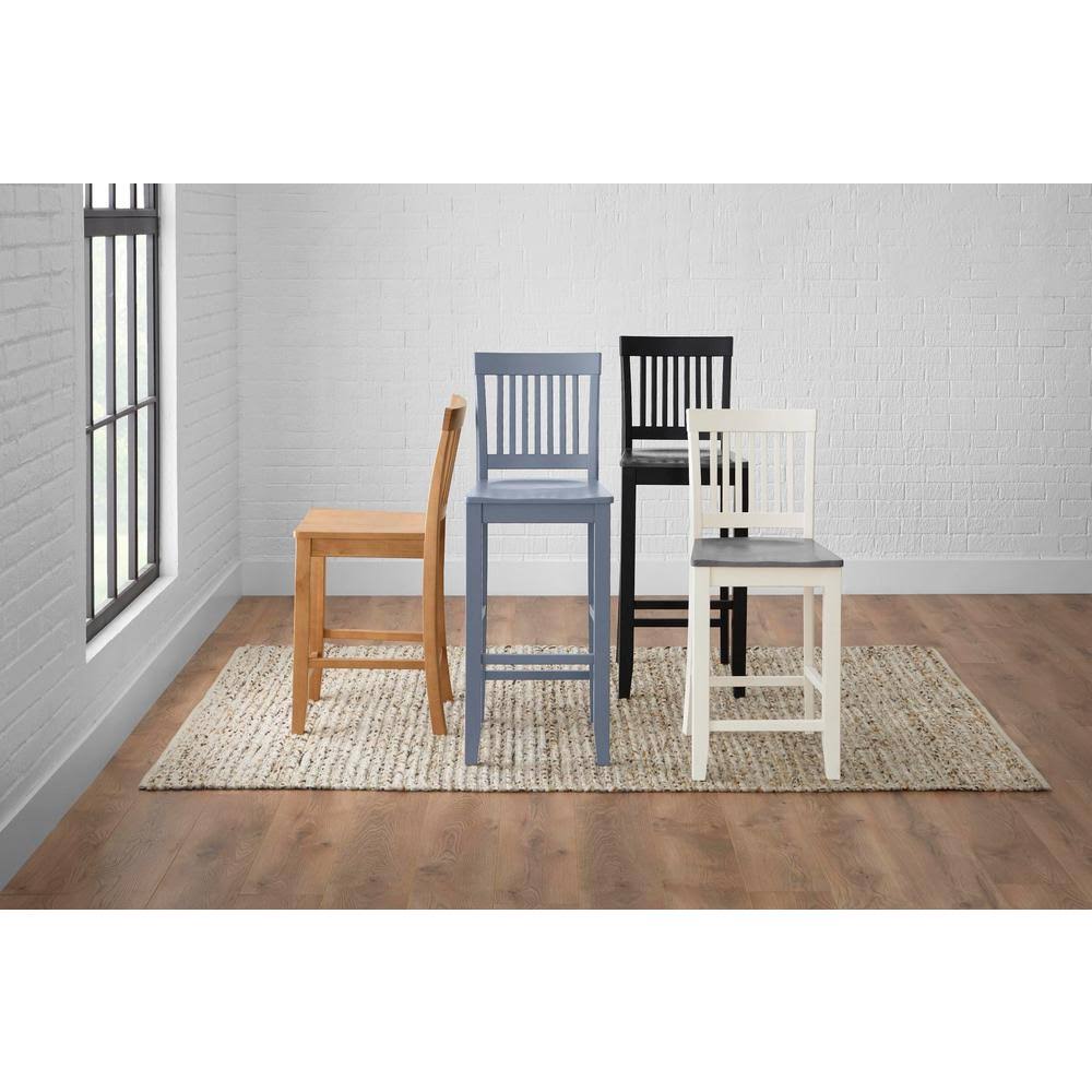 Black Wood Bar Stool with Slat Back and Walnut Seat (Set of 2) T79901