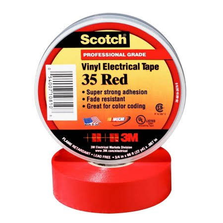 Red 3M 35 Electrical Tape, 7 mil, 3/4x22 x 66& (Pack of 10) P944