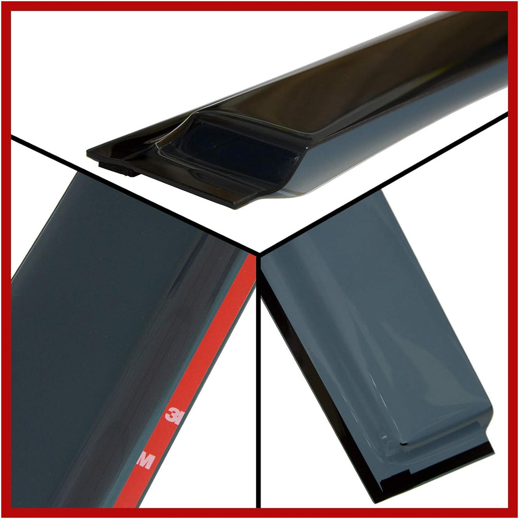 Tape-On Smoke Tinted Side Window Visor Deflectors Vent Rain Guards for Toyota Tacoma Double Cab N97573