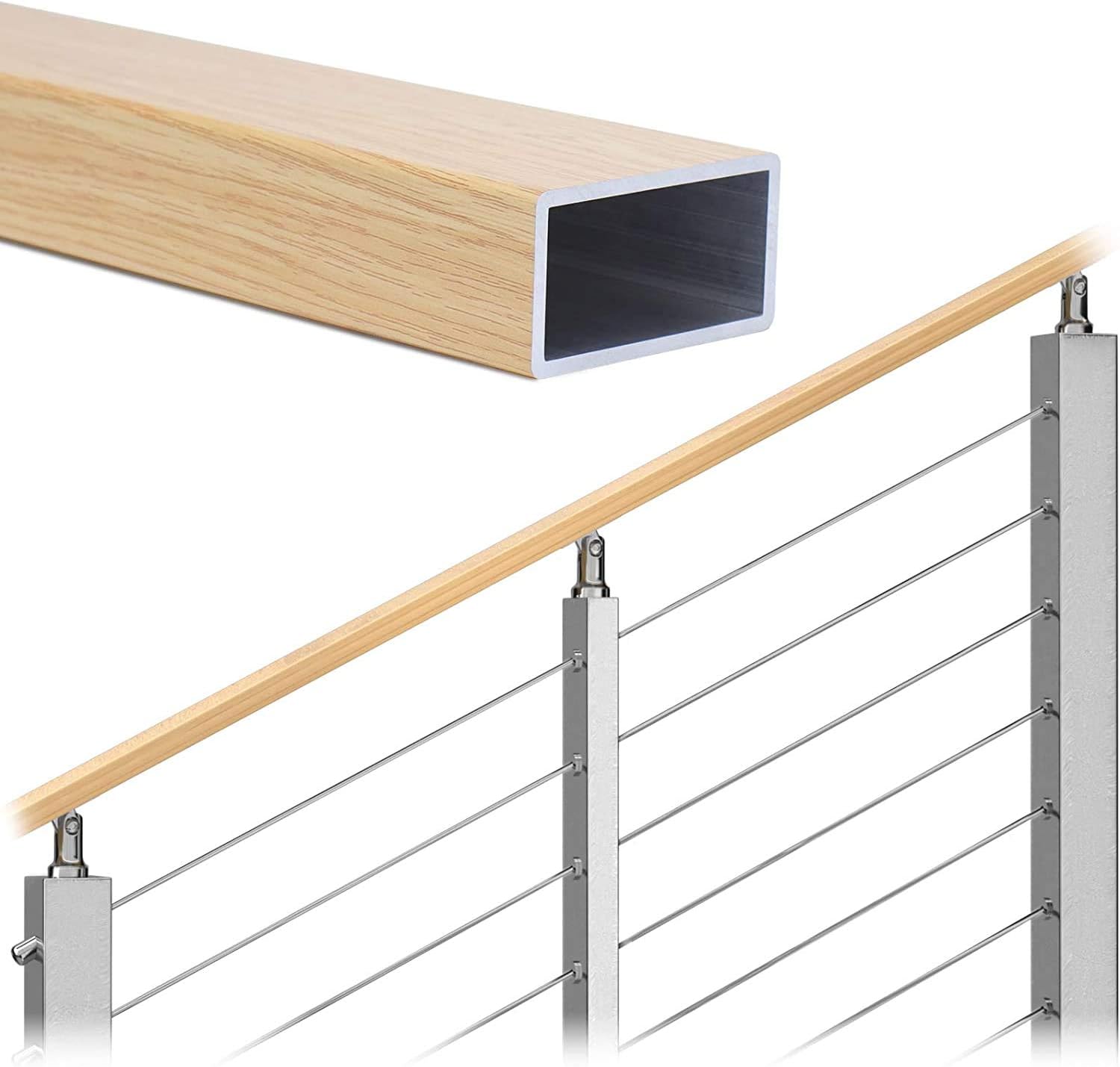 6.6ft Aluminum Cable Railing Handrail with Red Oak Wood Grain Bracket Hardware T6507