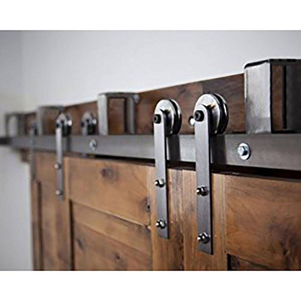 Black Bypass Sliding Barn Hardware Track Kit for Double Wood Doors T430021