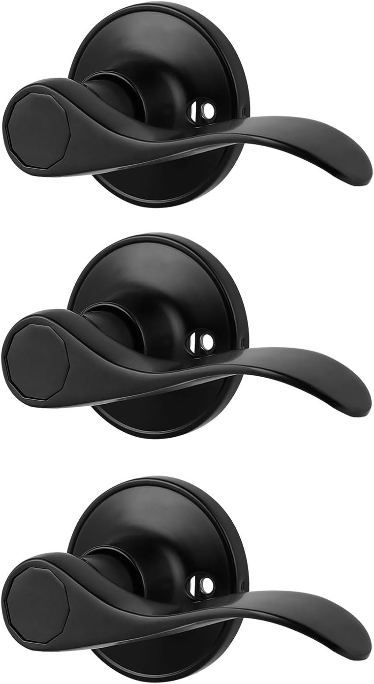 2 Pack Keyless Black Privacy Door Lever Lock Set F436