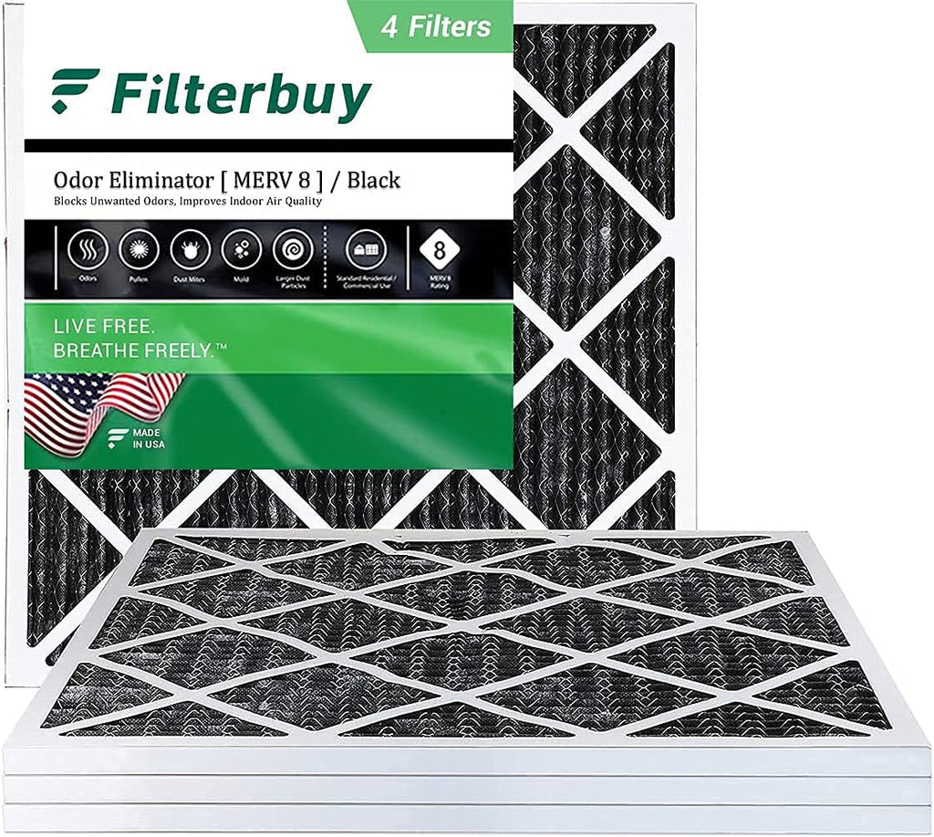 24x24x1 MERV 8 Pleated HVAC AC Furnace Air Filter with Activated Carbon (4-Pack, Black) K808584