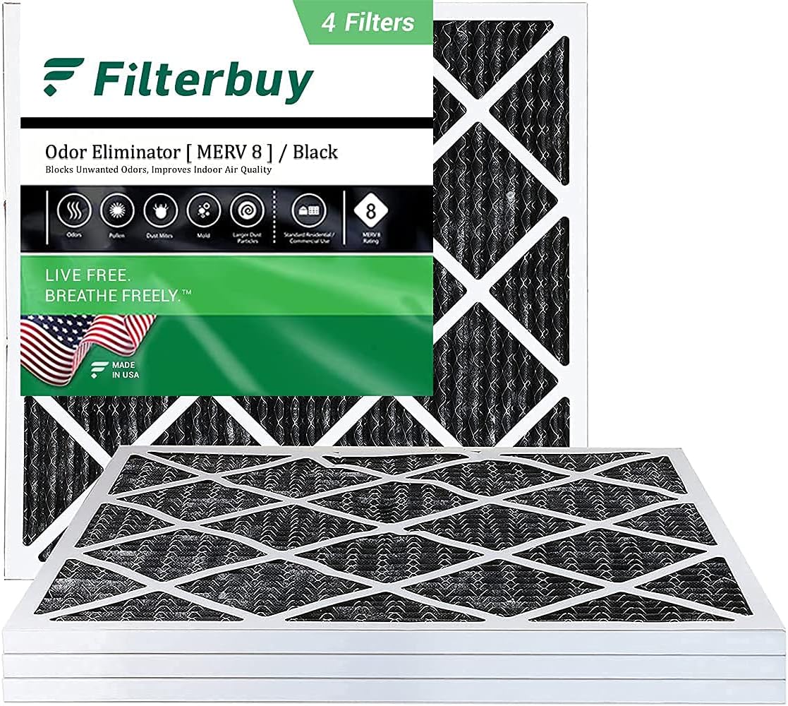 24x24x1 MERV 8 Pleated HVAC AC Furnace Air Filter with Activated Carbon (4-Pack, Black) K808584