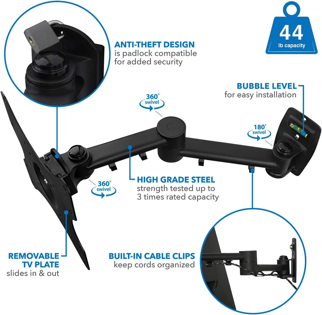 TV Wall Mount Bracket for 13-42 Flat Screens and Monitors, VESA 75 to 200, 44 Pound Capacity I70904