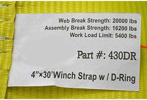 4 Inch x 30 Foot Yellow Winch Straps with D-Ring 10 Pack E82238