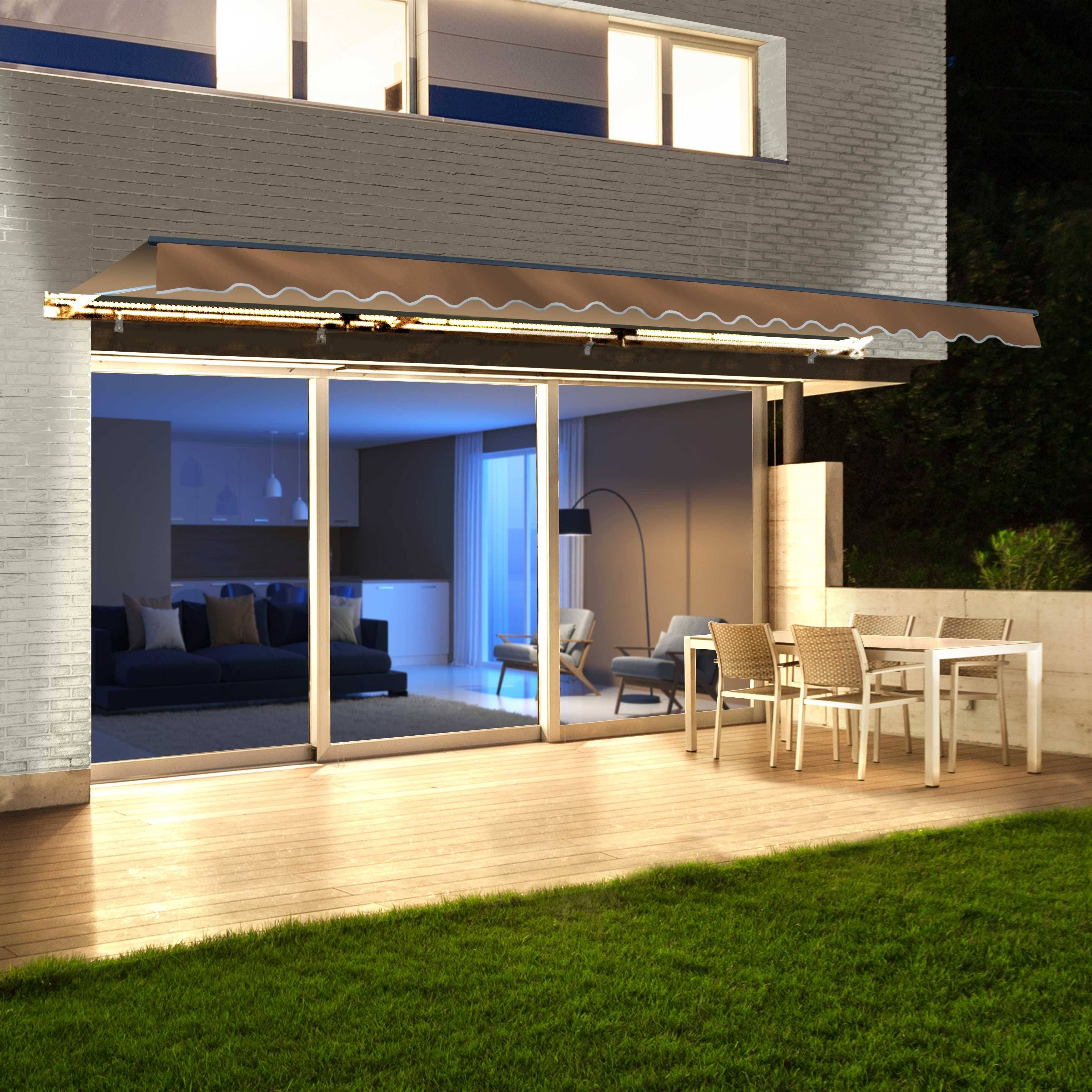 Motorized LED Half Cassette Retractable Awning 10 x 8 Feet, Sand S649