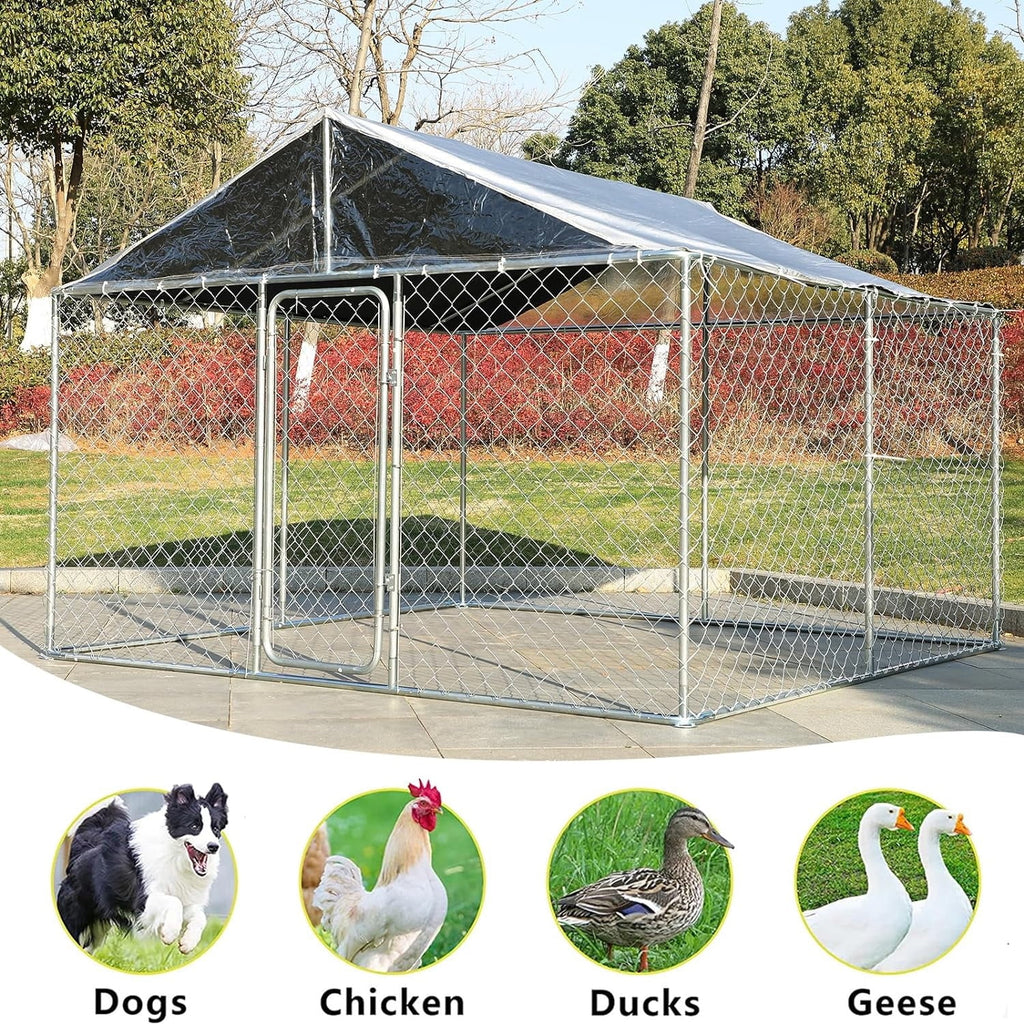 118'' L x 118'' W x 83'' H Galvanized Steel Dog Kennel with Lockable Door Q30862