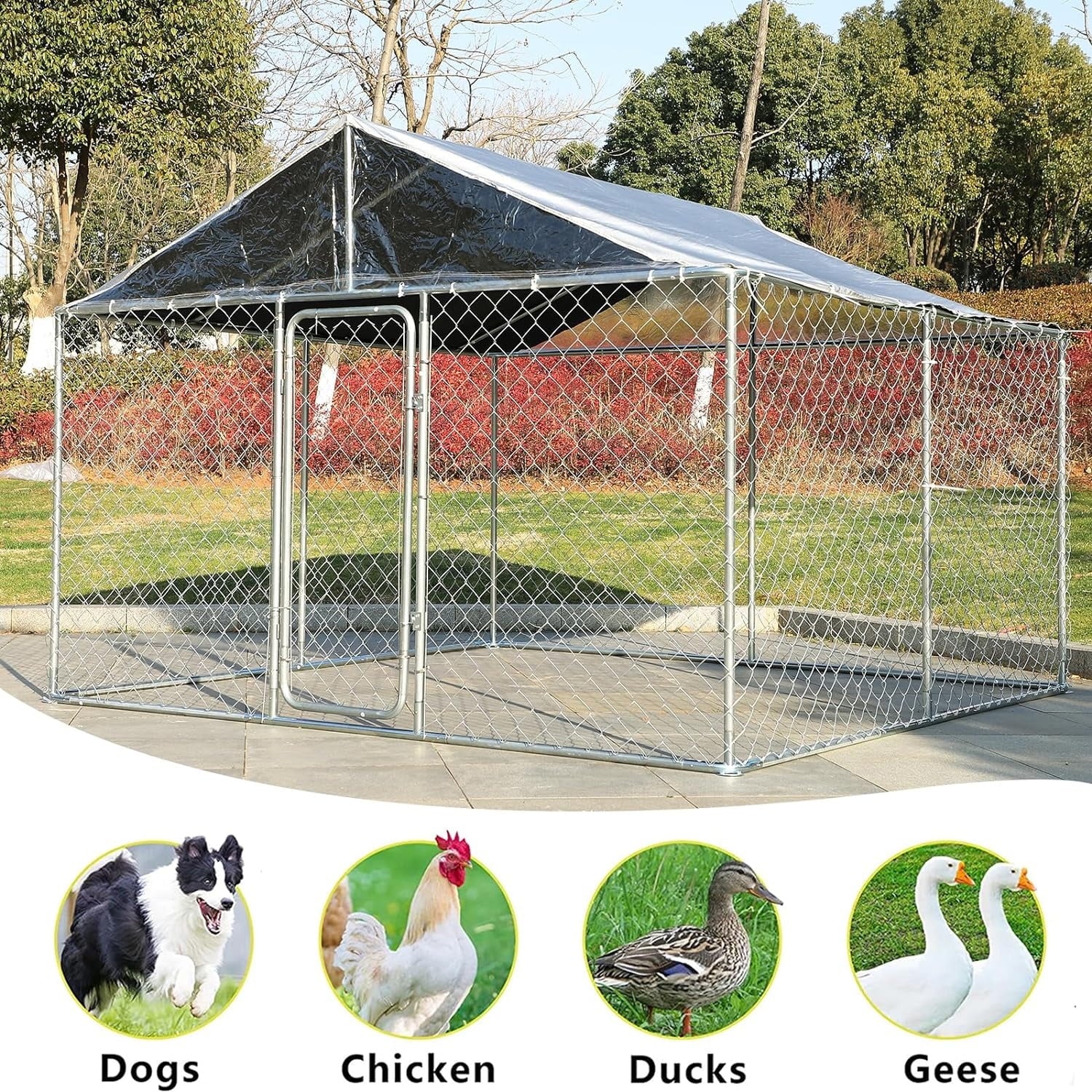 118'' L x 118'' W x 83'' H Galvanized Steel Dog Kennel with Lockable Door Q30862