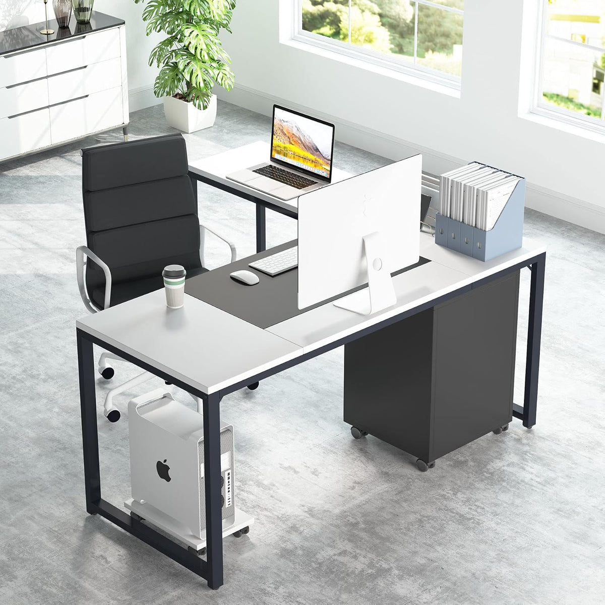 L-Shaped Computer Desk with File Cabinet, 3 Drawer Mobile Filing Cabinet W335