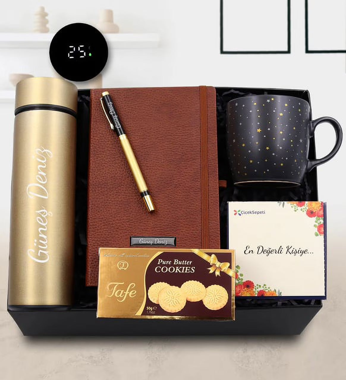 Gold Color Thermos Cup Notebook Pen Gift Set S5325