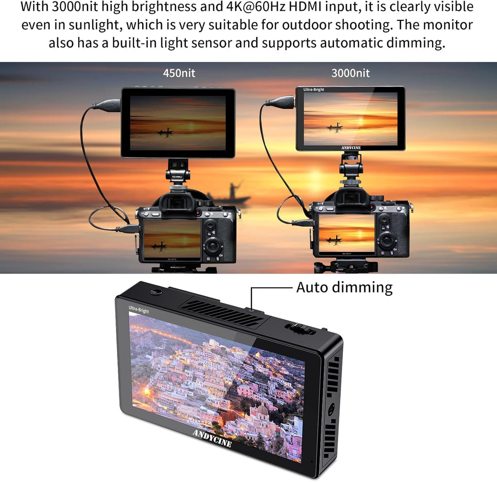 5.5 Inch 3000nit Touch Screen DSLR Field Monitor with F970 External Power 4K HDMI Input Output IPS Panel T27737