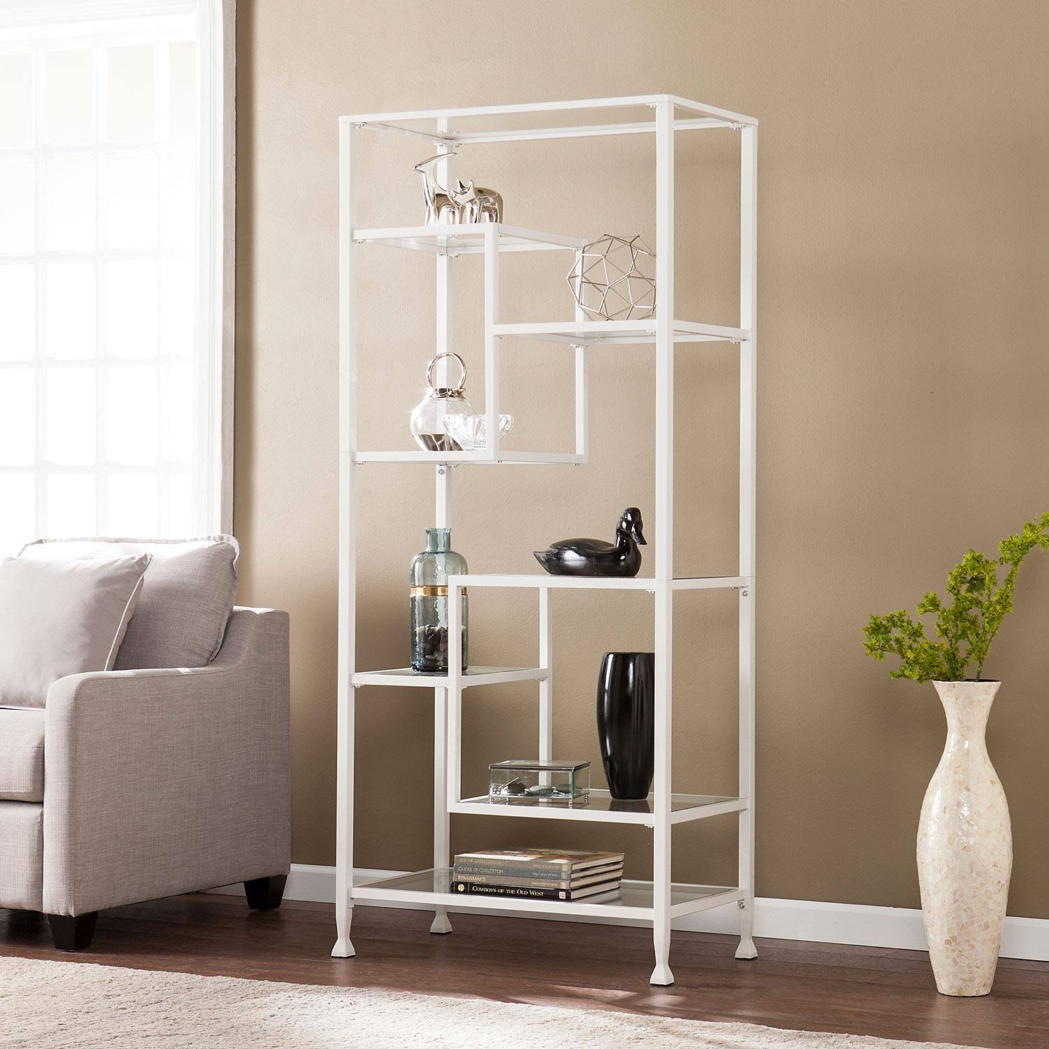 White Asymmetrical Bookcase Q948547