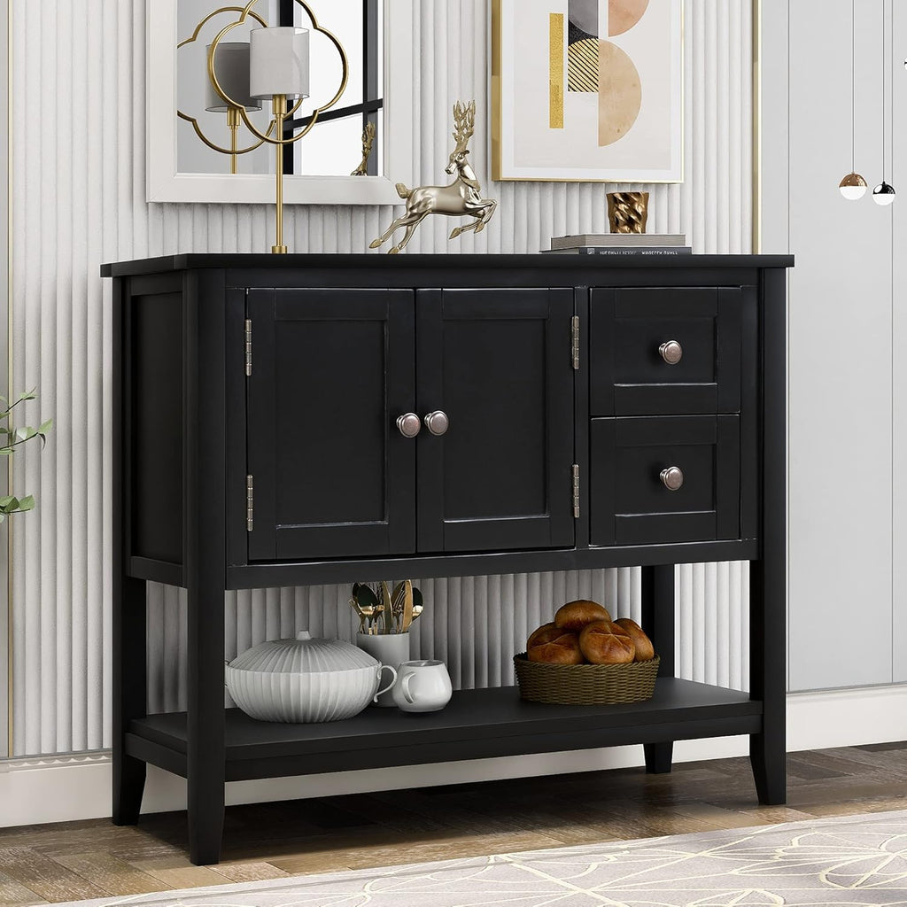 Black Solid Wood Console Table with 2 Drawers E4155