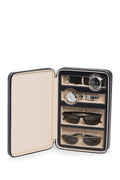 Black Leather Watch & Sunglass Travel Case M7243