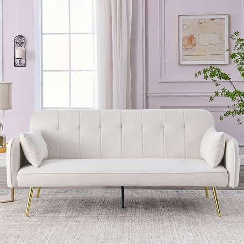 Black Linen Fabric Convertible Futon Sofa Bed with Adjustable Backrest and Metal Legs L475