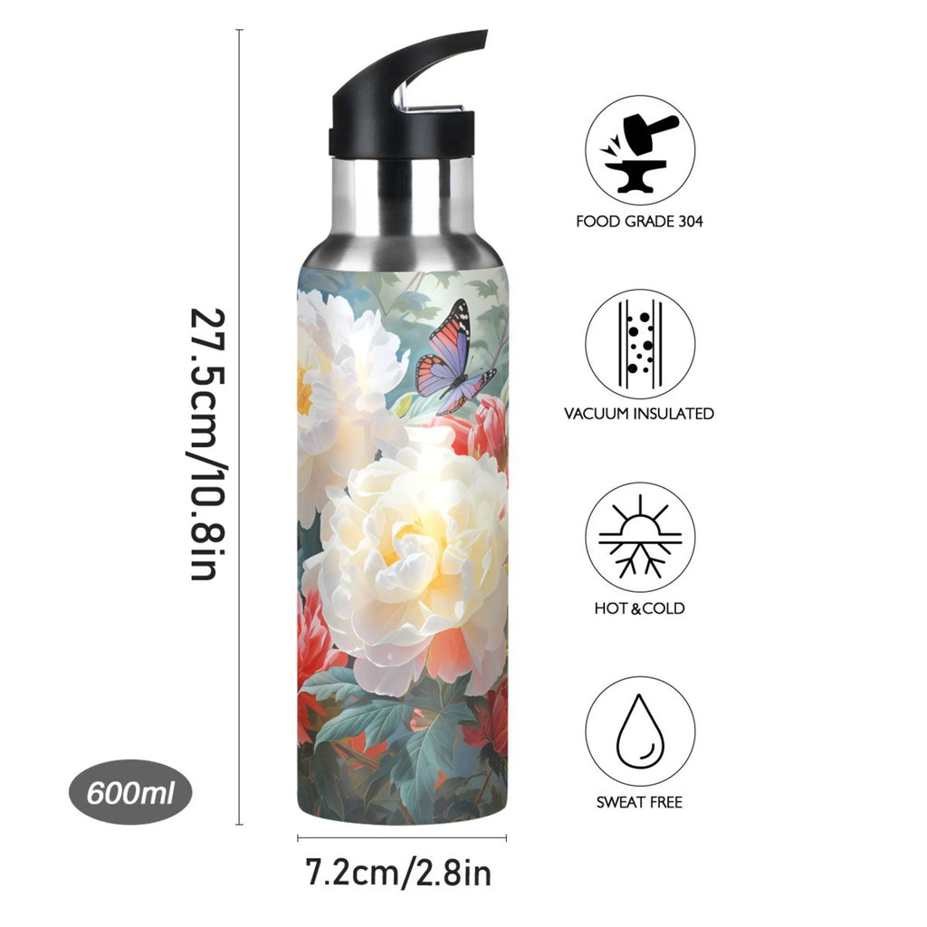 Stainless Steel Insulated Thermos Vacuum Flask Water Bottle with Straw Lid F619