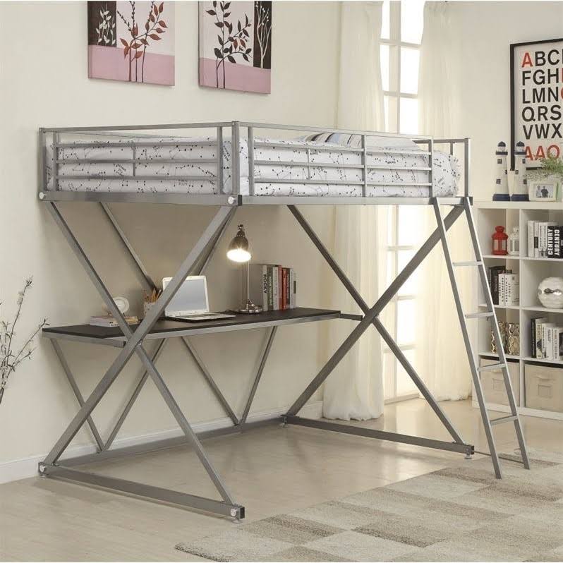 Silver Full Workstation Loft Bunk Bed with Desk X898073