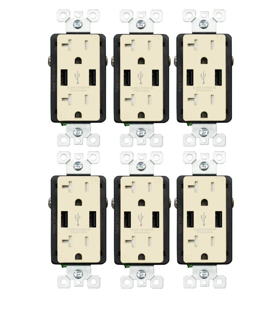 Light Almond 20-Amp Tamper Resistant USB Outlet (2-Pack) Z490823