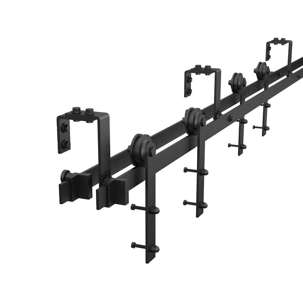 Black Bypass Sliding Barn Hardware Track Kit for Double Wood Doors T430021