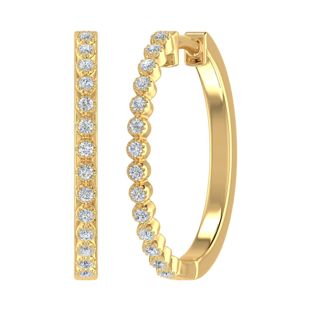 10K Yellow Gold Diamond Hoop Earrings V80543