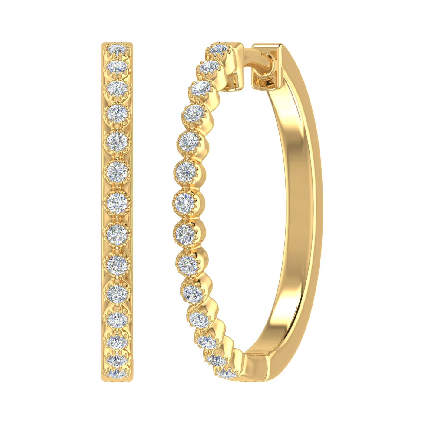 10K Yellow Gold Diamond Hoop Earrings V80543