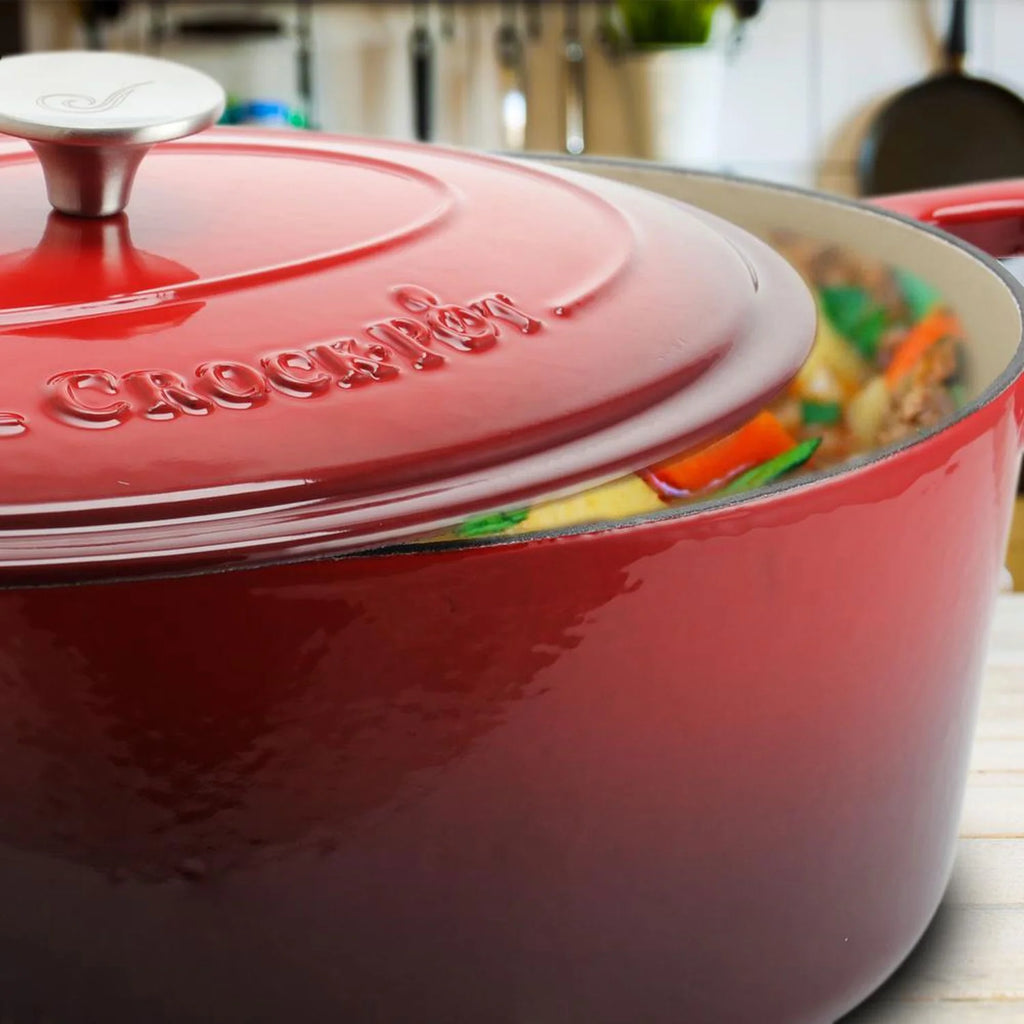 Red Enamel Cast Iron Covered Dutch Oven Slow Cooker Q1088