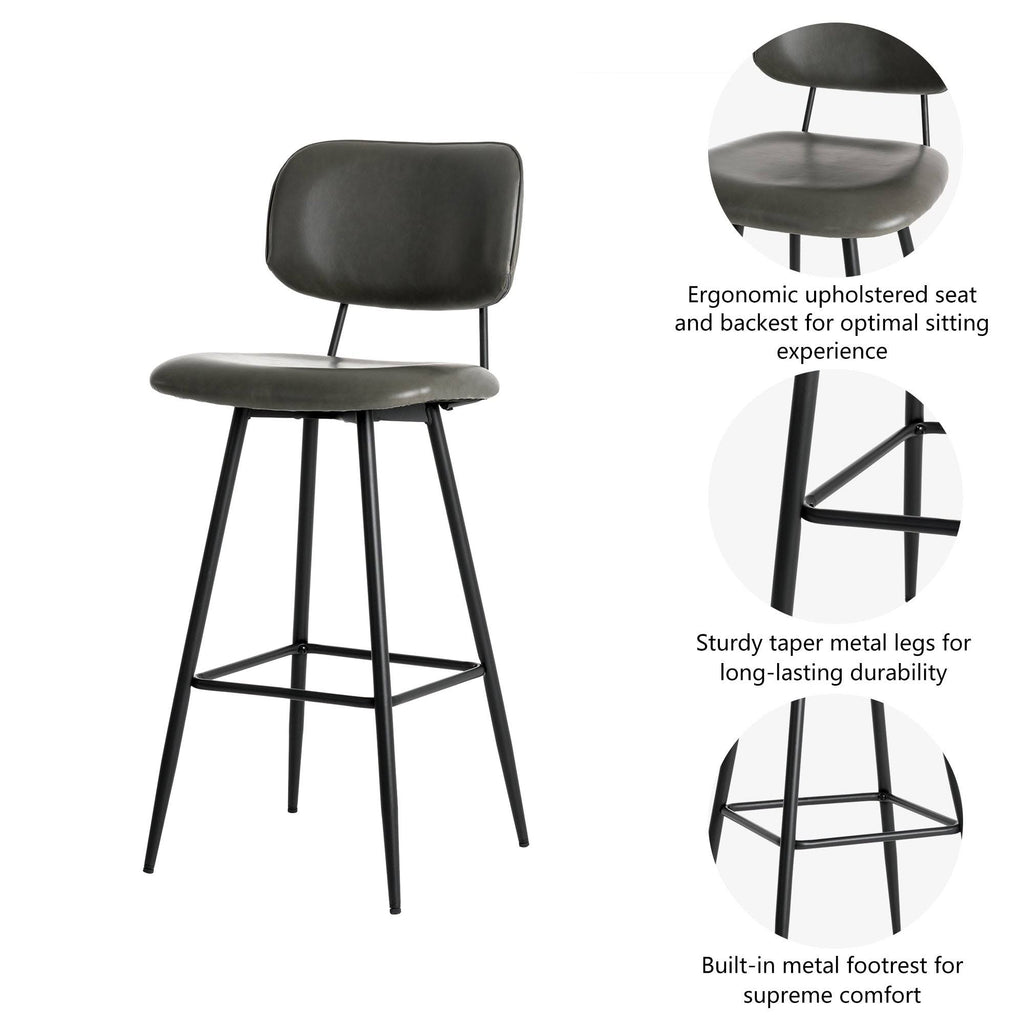 Grey PU Leather Bar Stool with Back, Set of 2 E48462