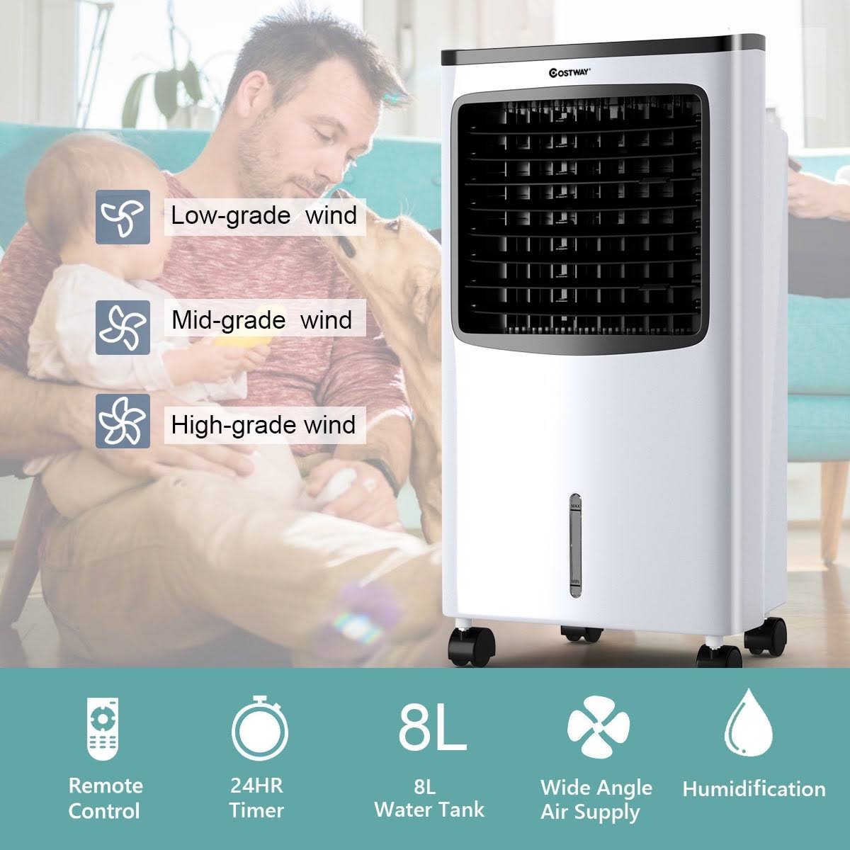 Black Portable Cooler Fan with Remote Control Q868