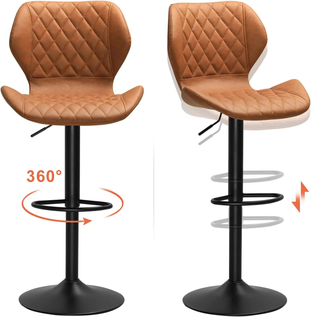 Set of 2 PU Leather Bar Stools Height Adjustable Bar Chairs Brown T631857