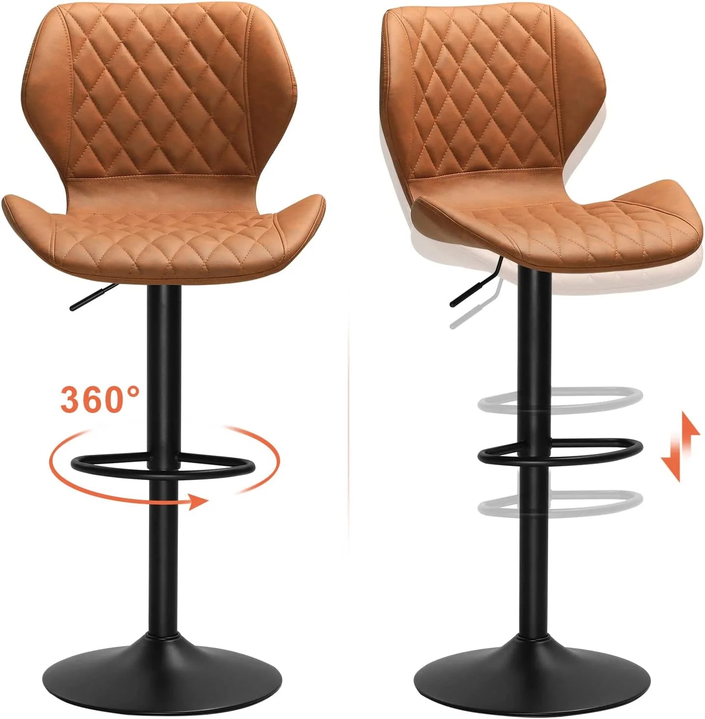 Set of 2 PU Leather Bar Stools Height Adjustable Bar Chairs Brown T631857