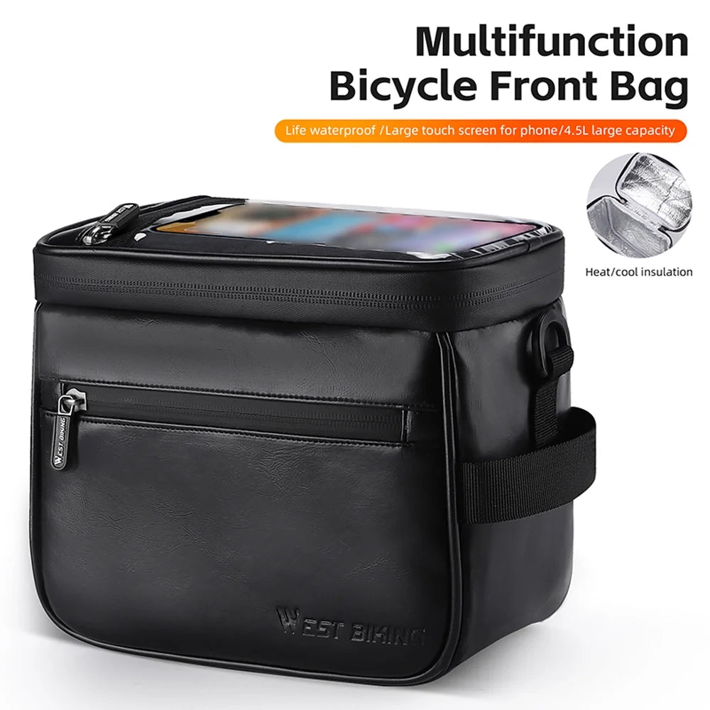 Waterproof Touchscreen Bike Front Handlebar Bag with Thermal Insulation PU Leather H568343
