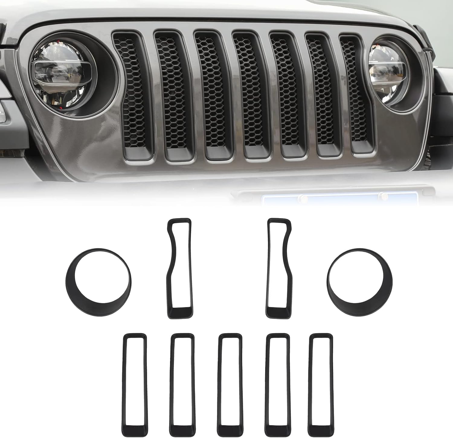 Matte Black Mesh Grille Insert and Headlight Turn Light Cover Trim Pack of 2 S818