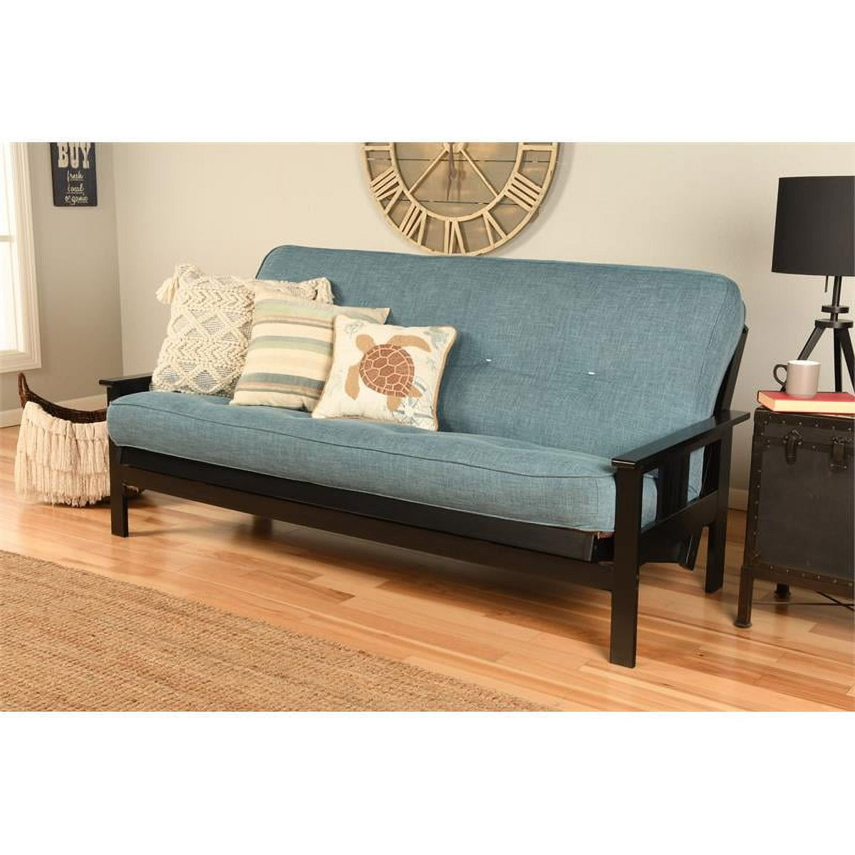 Aqua Blue Linen Fabric Futon I236