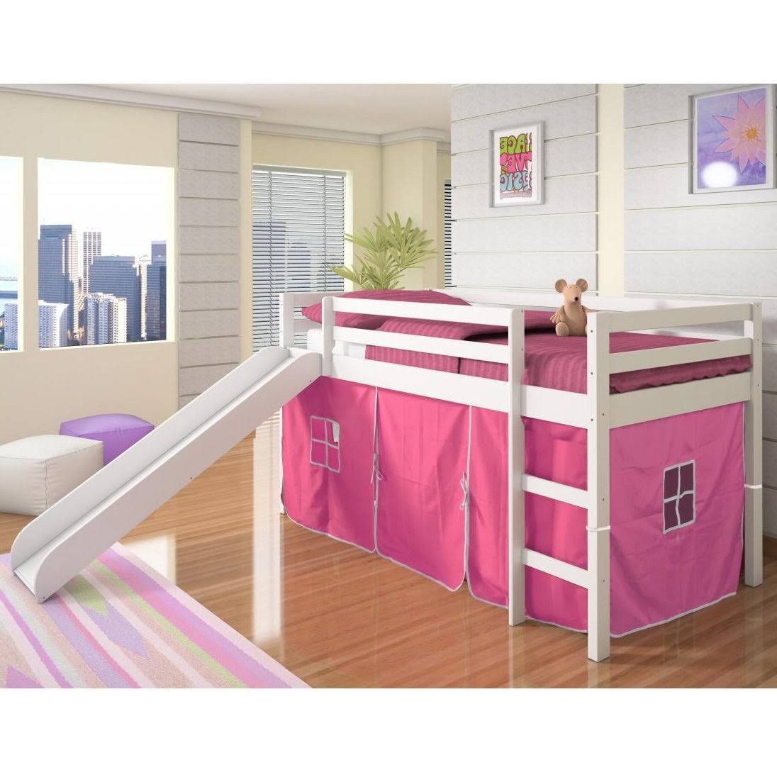 White Twin Loft Bed with Slide L615895