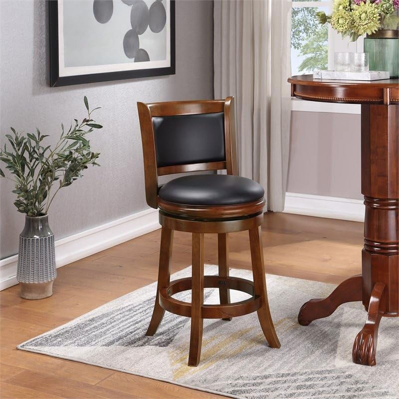 Mid-Century Wood Swivel Stool in Cherry/Black C823