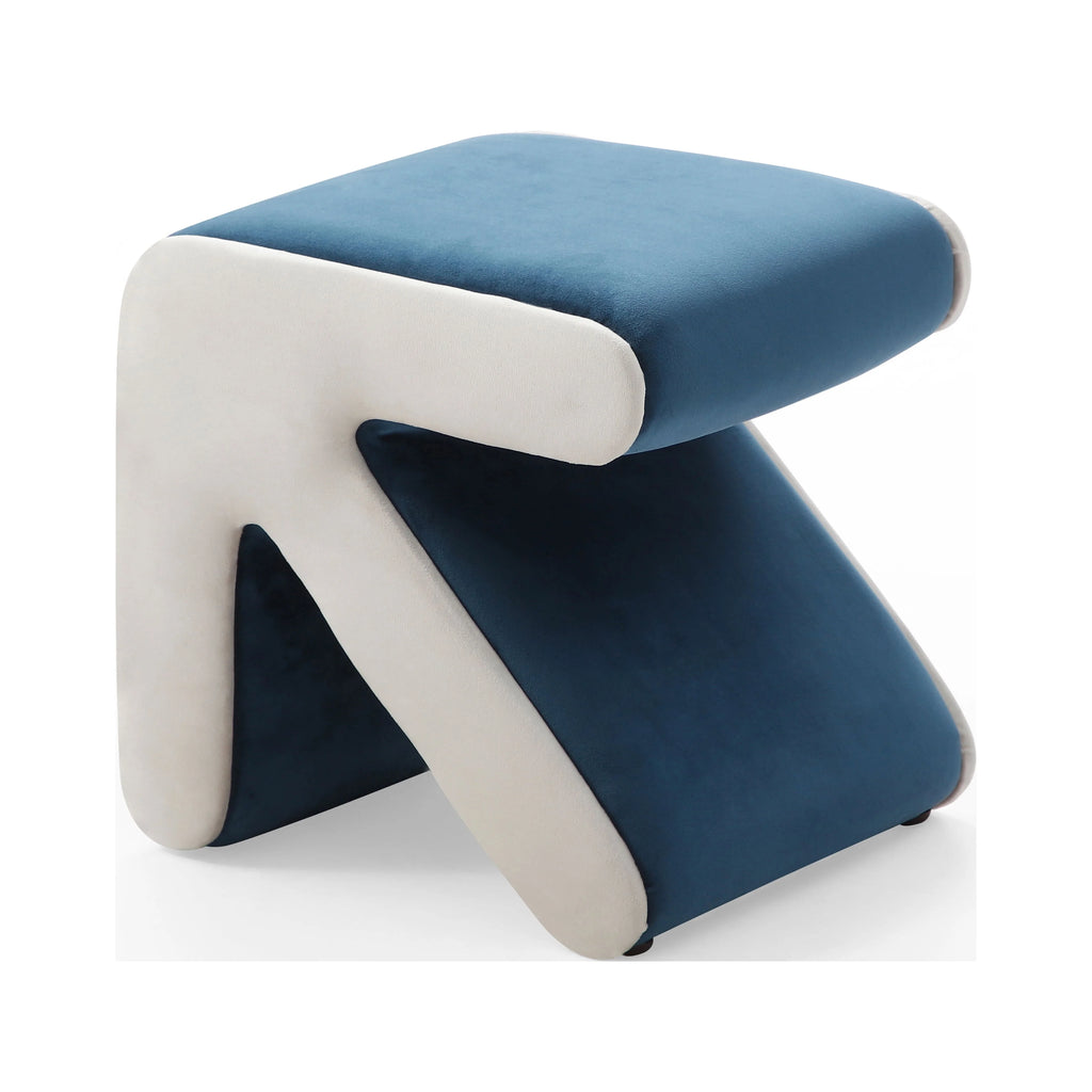 Blue+Beige Velvet Ottoman Footstool B46311
