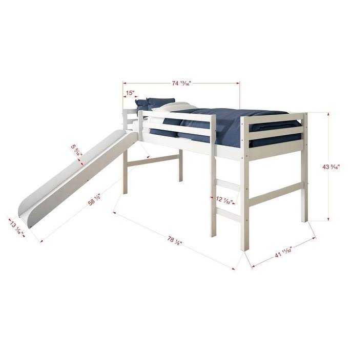 White Twin Loft Bed with Slide L615895