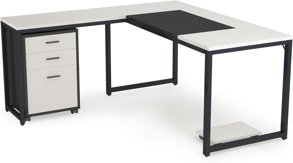 L-Shaped Computer Desk with File Cabinet, 3 Drawer Mobile Filing Cabinet W335