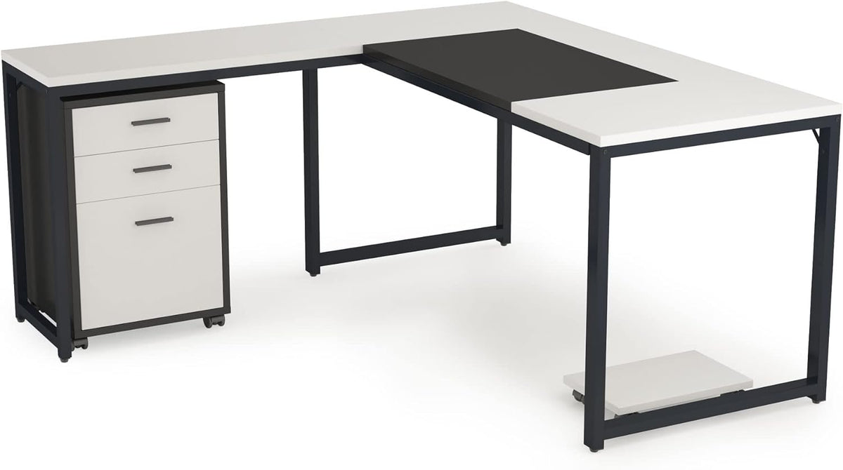 L-Shaped Computer Desk with File Cabinet, 3 Drawer Mobile Filing Cabinet W335