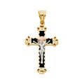 14K Tri Color Gold Cubic Zirconia Religious Crucifix Charm Pendant, 37 x 25 MM, 6.4 grams F6347
