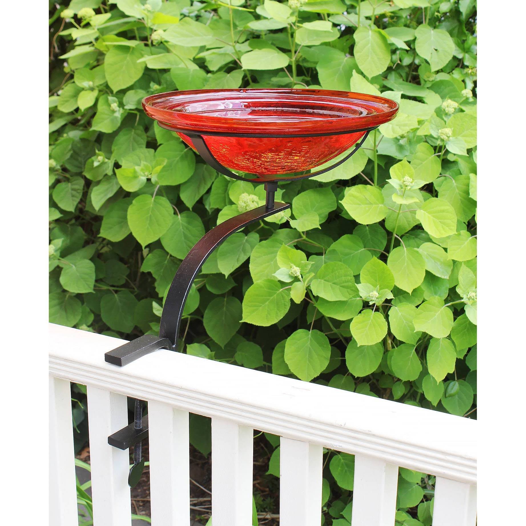 Red Crackle Birdbath with Rail Mount Bracket Z89858