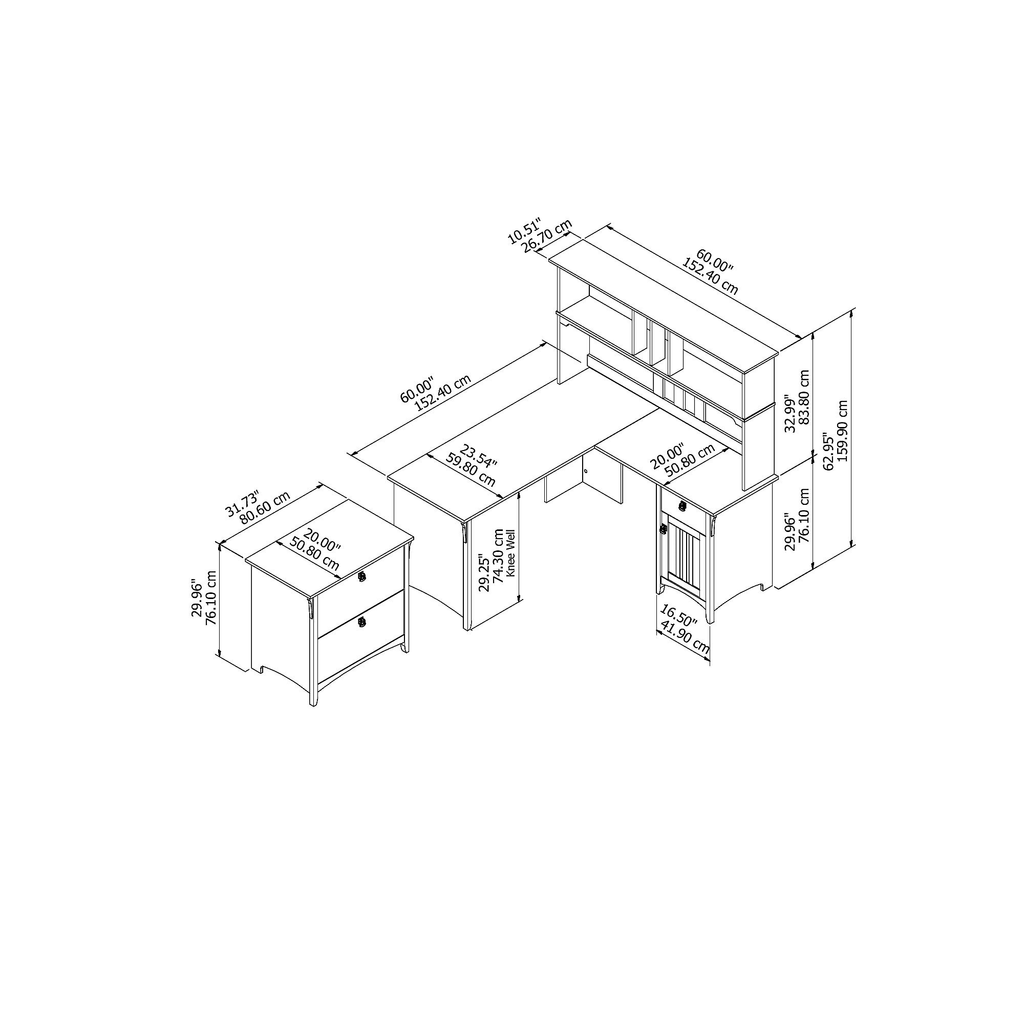 White L-Shaped Desk with Hutch and Lateral File Cabinet R877051