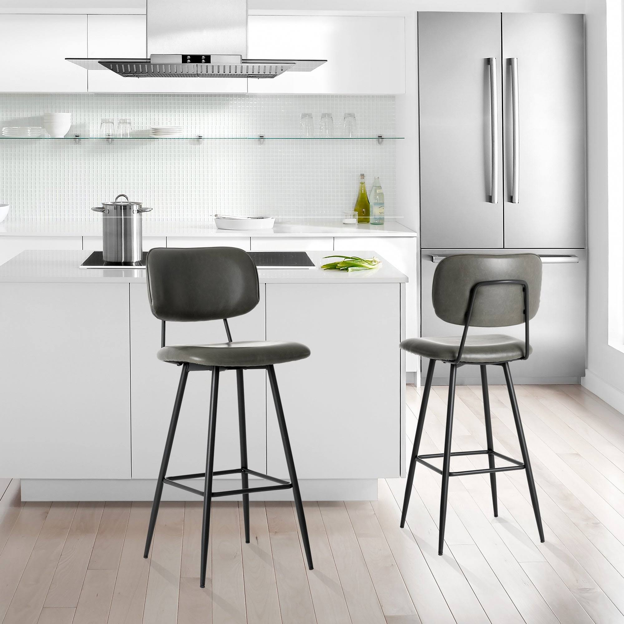 Grey PU Leather Bar Stool with Back, Set of 2 E48462