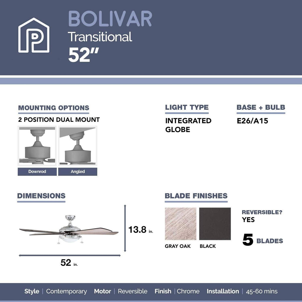 Chrome Contemporary Rustic Ceiling Fan, 52 LED J75815