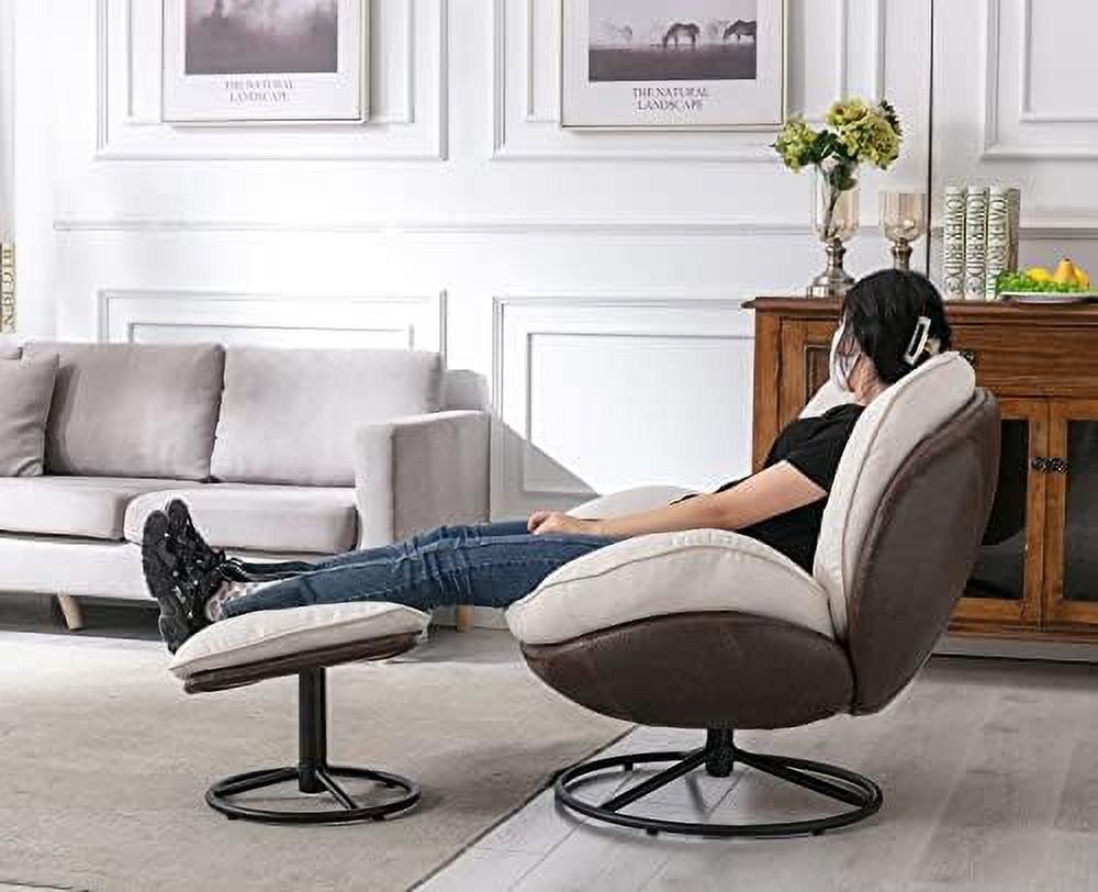 White Linen Swivel Chair with Ottoman G39318