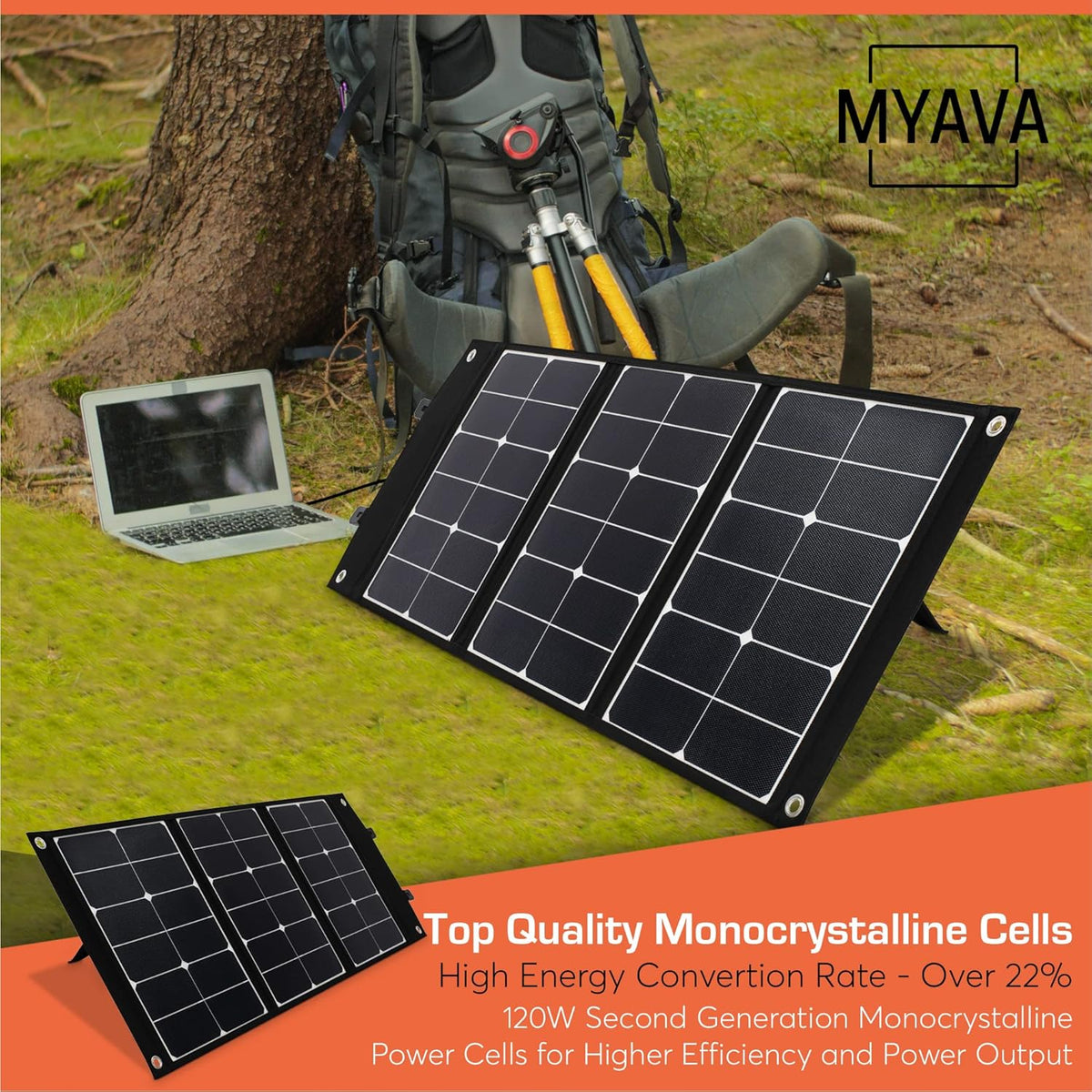 120W Monocrystalline Foldable Solar Panel with USB Ports, 18V DC Output G898