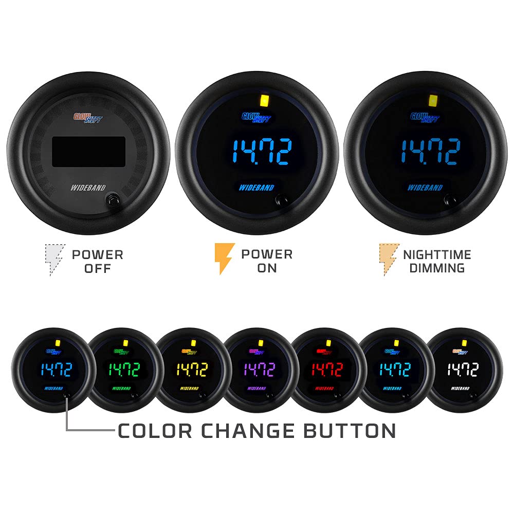 Black 7 Color Digital Wideband Air / Fuel Ratio AFR Gauge Kit with Oxygen Sensor T433