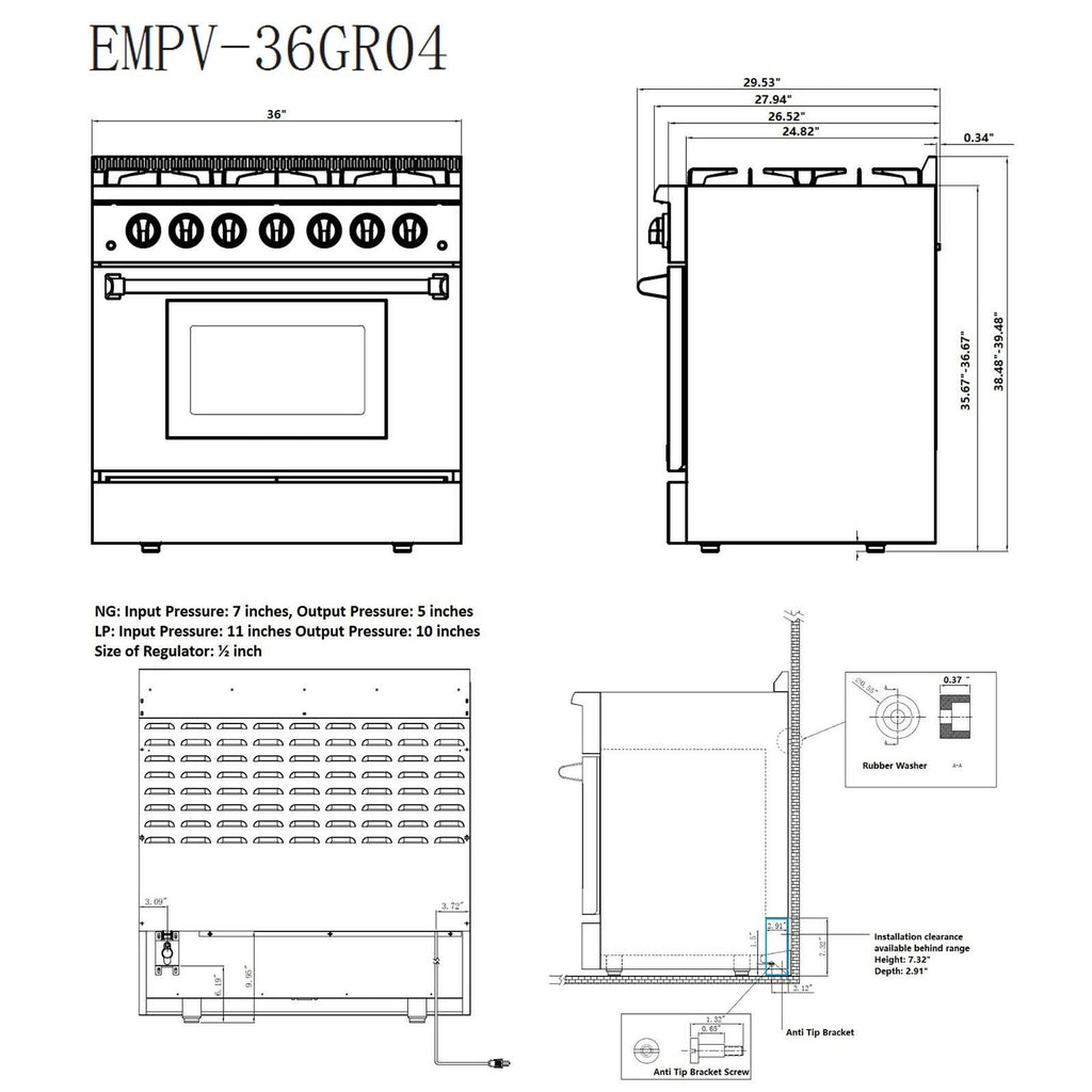 36 in. Recessed Gas Stove Cooktop with 5 Sealed Burners in Stainless Steel H9207