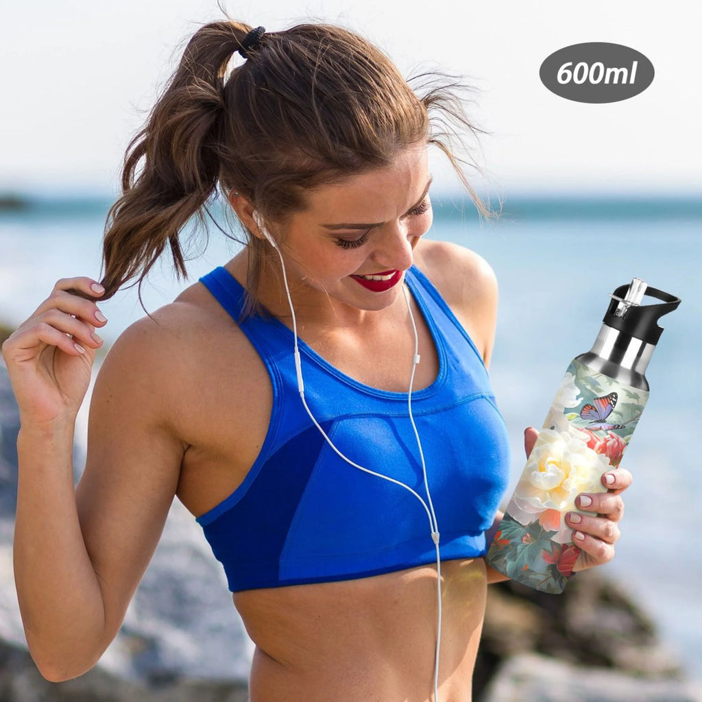 Stainless Steel Insulated Thermos Vacuum Flask Water Bottle with Straw Lid F619